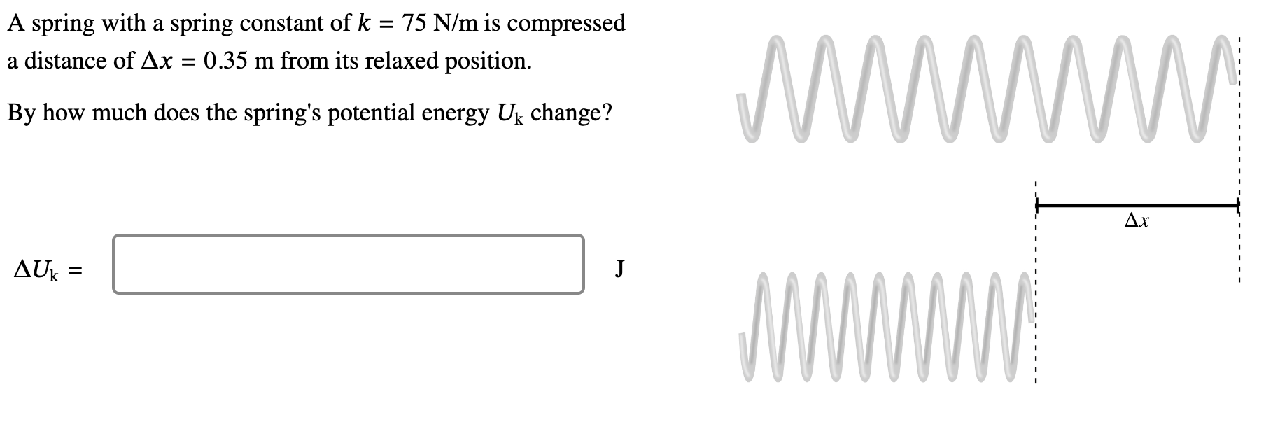 Solved A spring with a spring constant of k=75 N/m is | Chegg.com