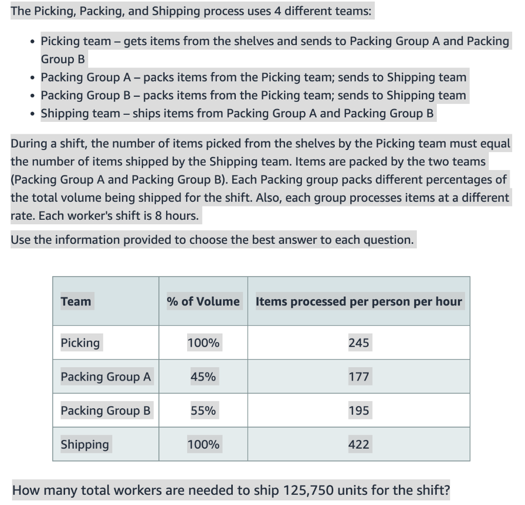 Solved The Picking, Packing, and Shipping process uses 4 | Chegg.com