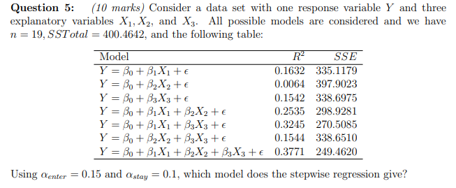 Solved Question 5: (10 marks) Consider a data set with one | Chegg.com