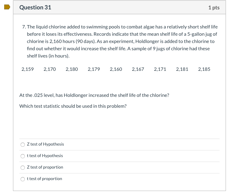Solved Question 31 1 pts 7. The liquid chlorine added to
