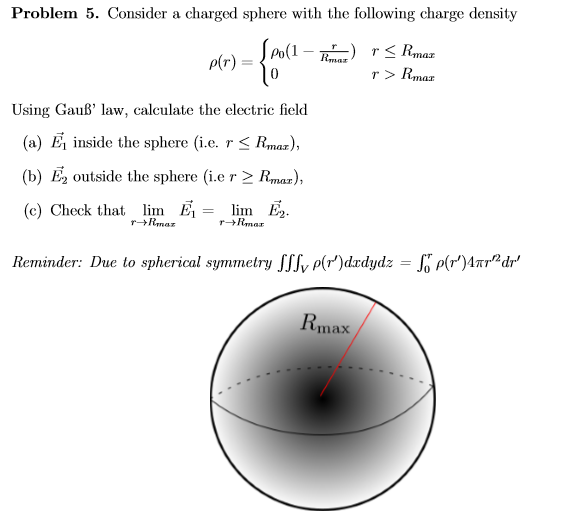 Solved Problem 5. Consider a charged sphere with the | Chegg.com