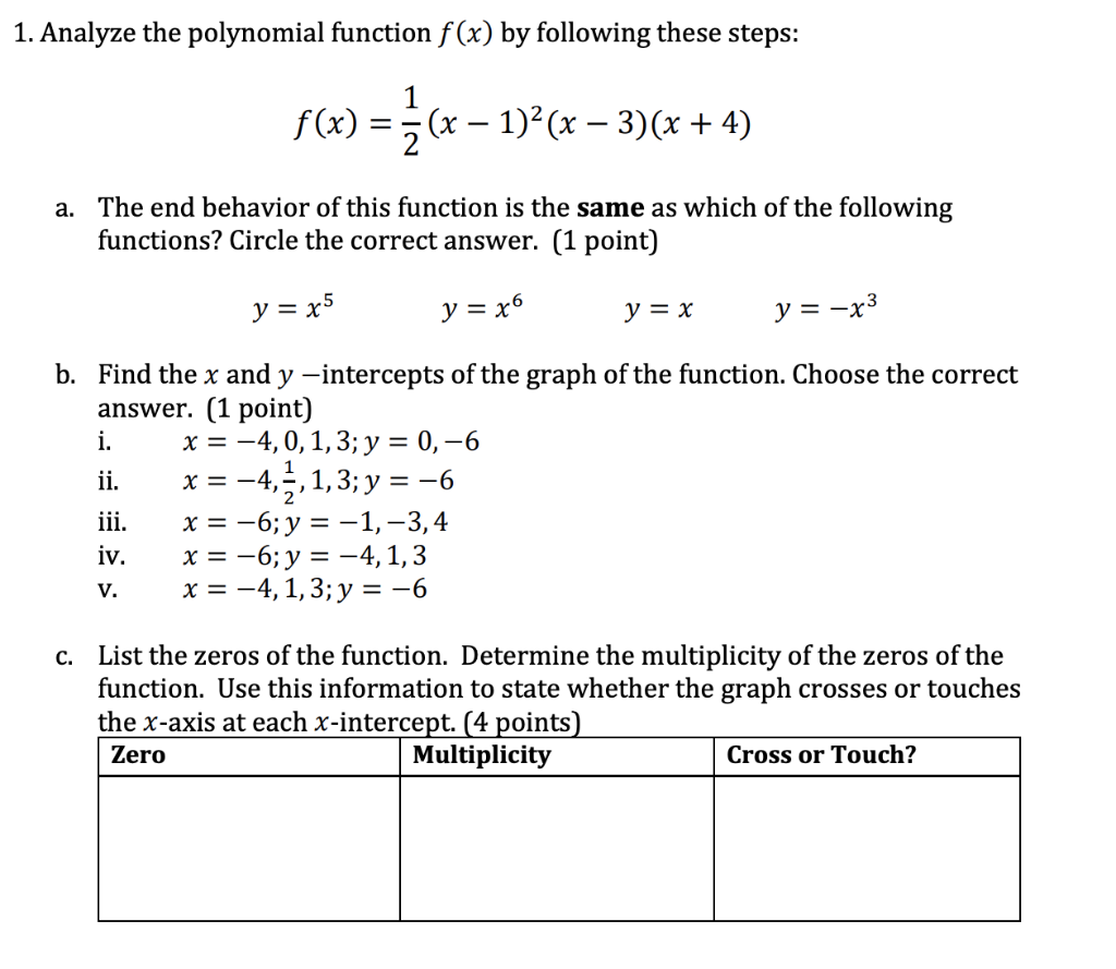 Solved 1 Analyze The Polynomial Function F X By Followi Chegg Com