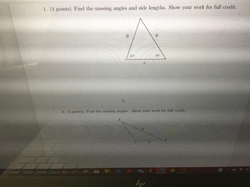 Solved 1. (4 points) Find the missing angles and side | Chegg.com