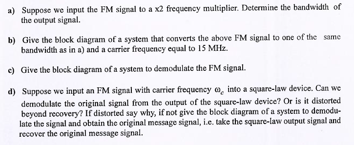 Solved An FM modulation signal has a carrier frequency equal | Chegg.com