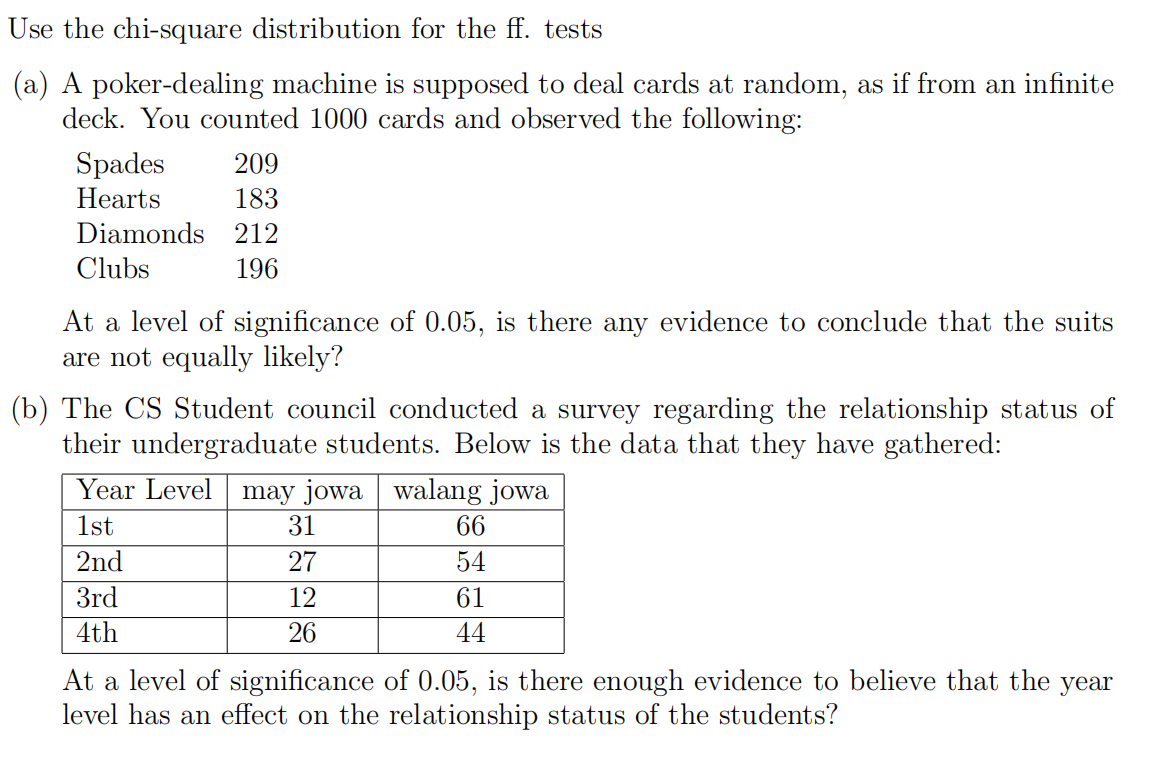 Solved Use The Chi-square Distribution For The Ff. Tests (a) 