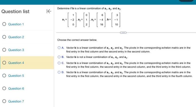 Solved Question List Determine If B Is A Linear Combination 2963