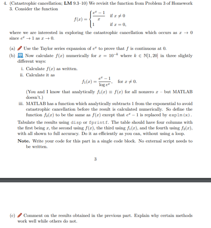 Solved 4. (Catastrophic cancellation: LM 9.3-10) We revisit | Chegg.com