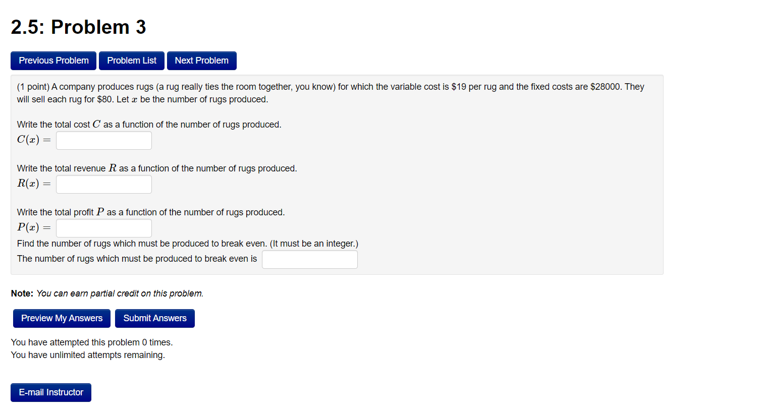 Solved (1 point) A company produces rugs (a rug really ties