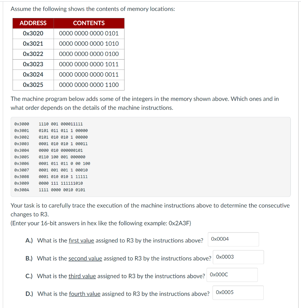 Assume the following shows the contents of memory | Chegg.com