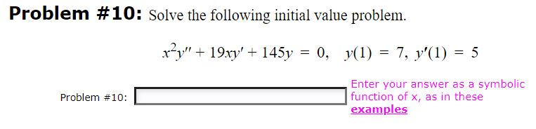 Solved Problem #10: Solve the following initial value | Chegg.com