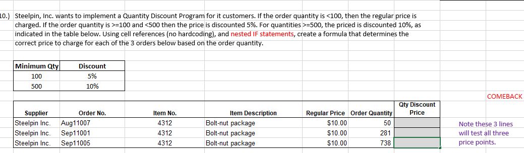 Solved What would I put as a nested IF function formula for | Chegg.com