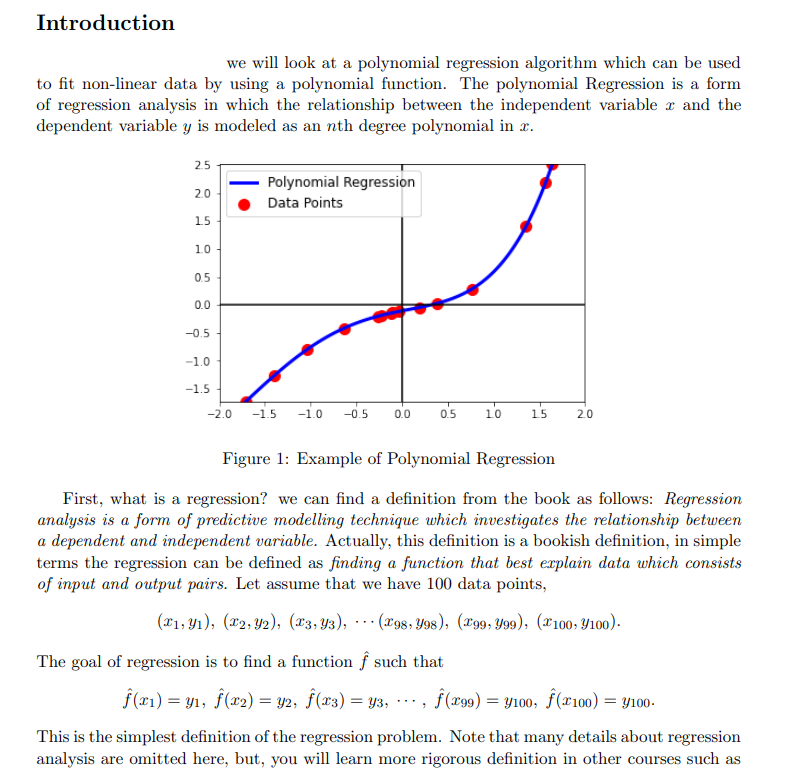 Introduction we will look at a polynomial regression | Chegg.com