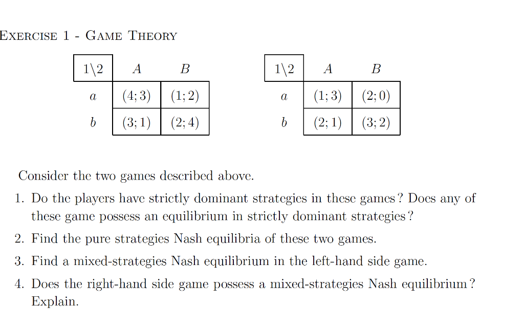 Solved Consider the two games described above. 1. Do the | Chegg.com