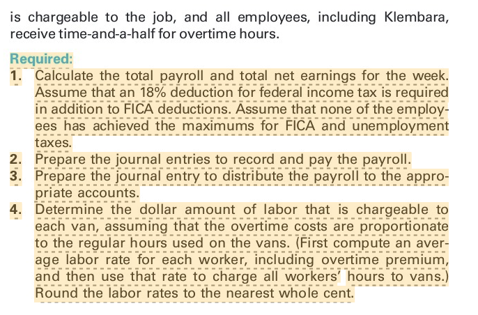 Solved Payroll calculation and distribution; overtime and | Chegg.com