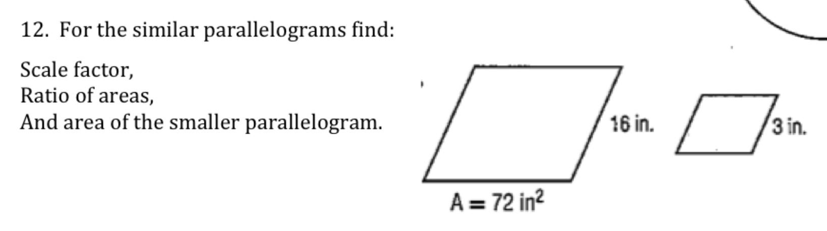 Solved 12. For the similar parallelograms find: Scale | Chegg.com