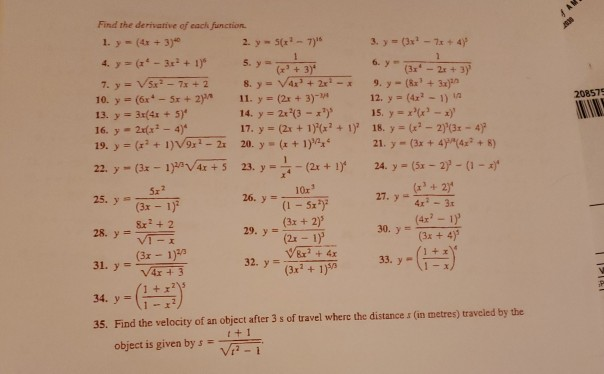 Solved Find The Derivative Of Each Function Jn 2 Y 5 X 7 Chegg Com