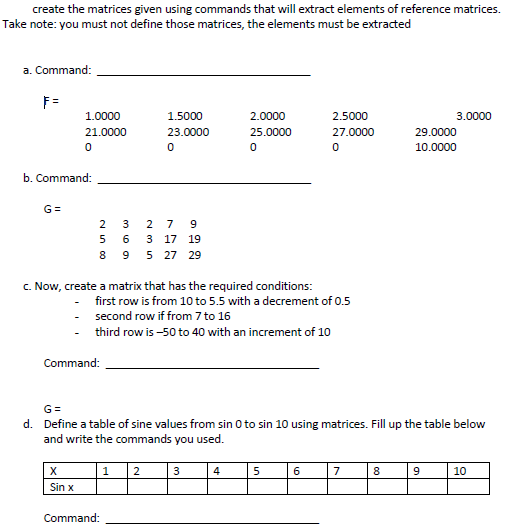 Solved create the matrices given using commands that will | Chegg.com