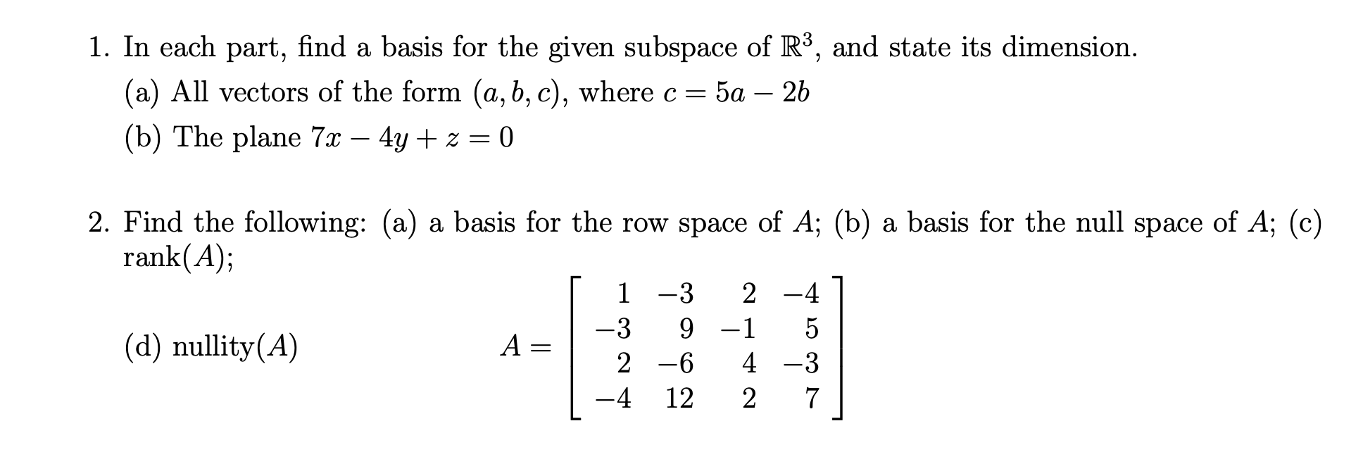 Solved 1. In Each Part, Find A Basis For The Given Subspace | Chegg.com