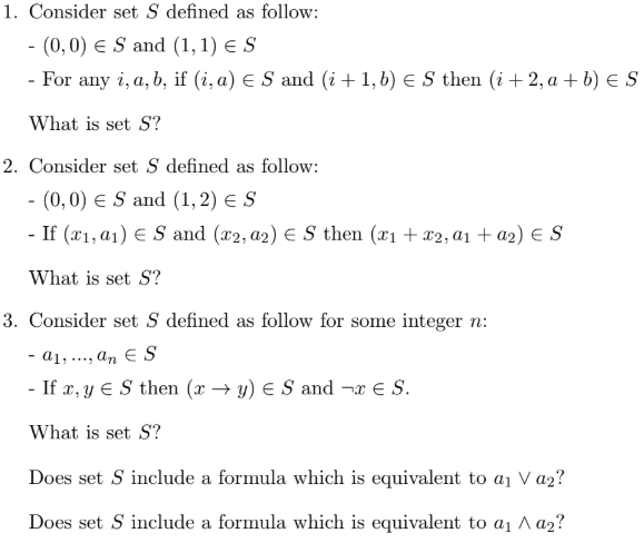Solved 1. Consider set S defined as follow (0,0) E S and | Chegg.com