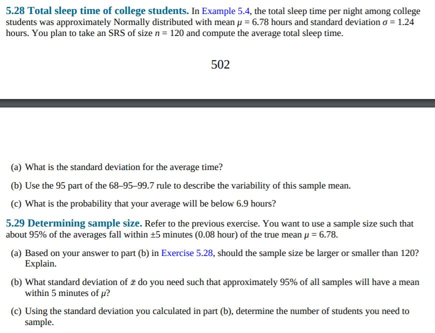 Solved 5.28 Total Sleep Time Of College Students. In Example | Chegg.com