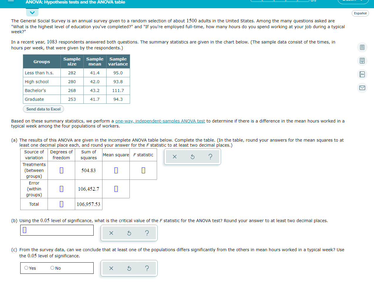 Solved ANOVA: Hypothesis tests and the ANOVA table Español | Chegg.com