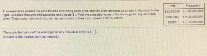 Solved Prize Probability A sweepstakes posted the | Chegg.com