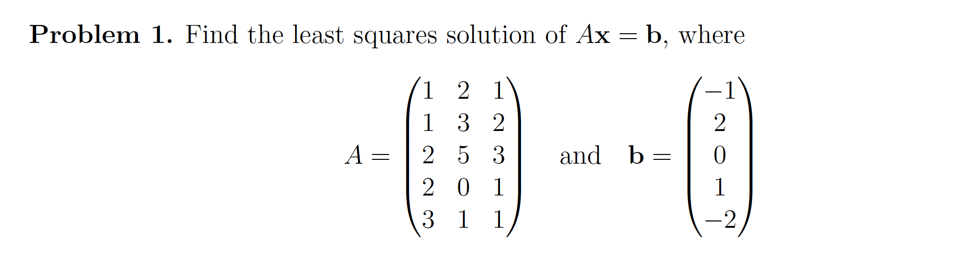 Solved Problem 1. Find the least squares solution of Ax =b, | Chegg.com