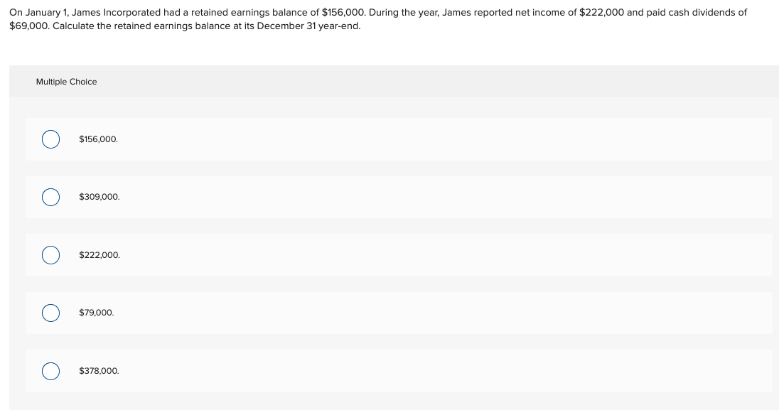 Solved On January 1 , James Incorporated had a retained | Chegg.com