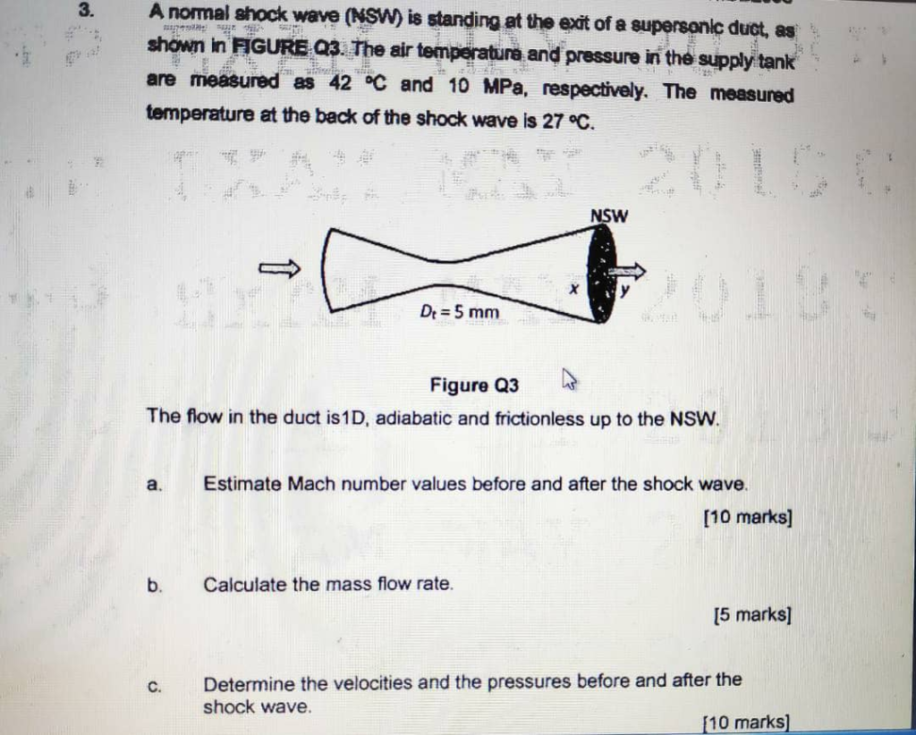 Solved 3. A normal shock wave (NSW) is standing at the ext