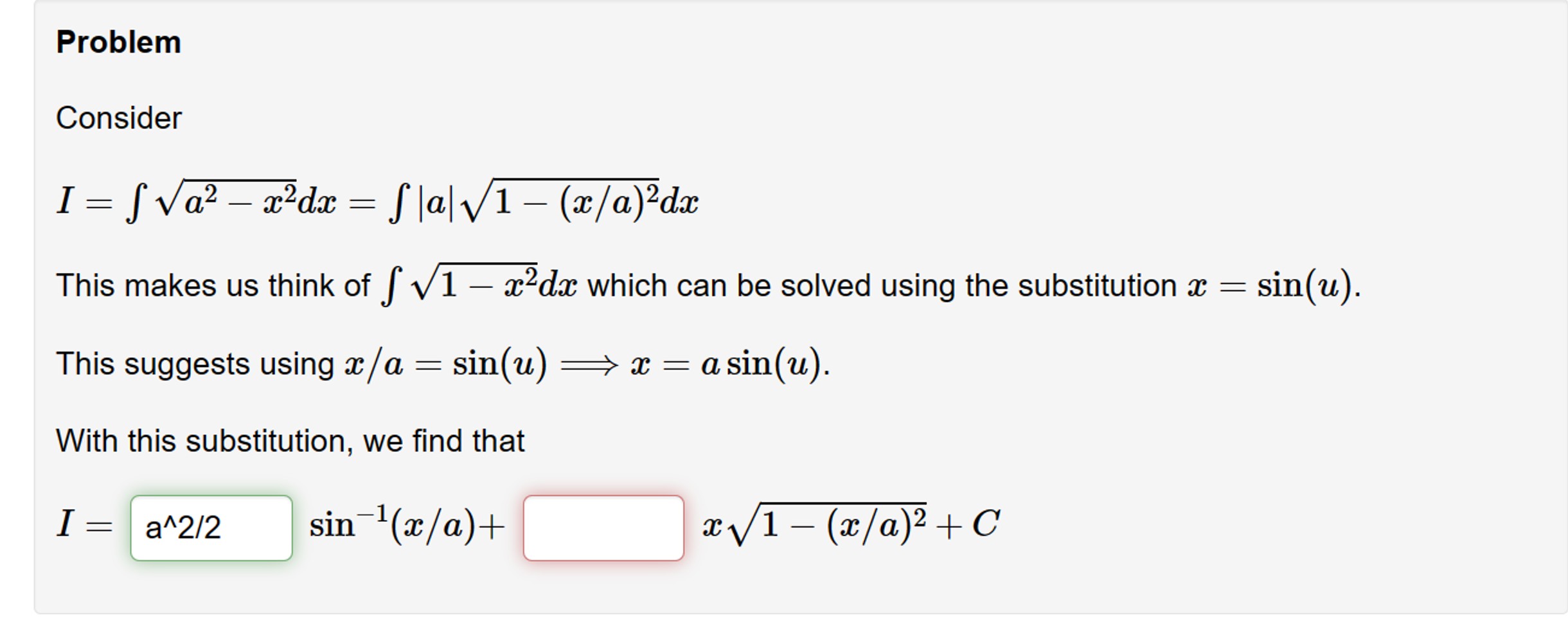 Solved Problem: Trig Substitution | Chegg.com