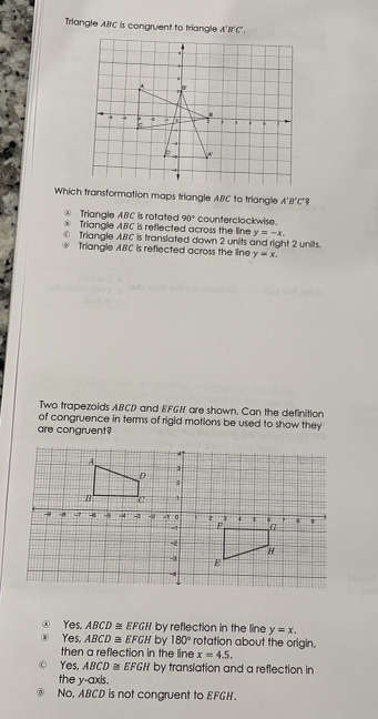 Solved Triangle ABC is congruent to triangle A'B'C'. Which | Chegg.com