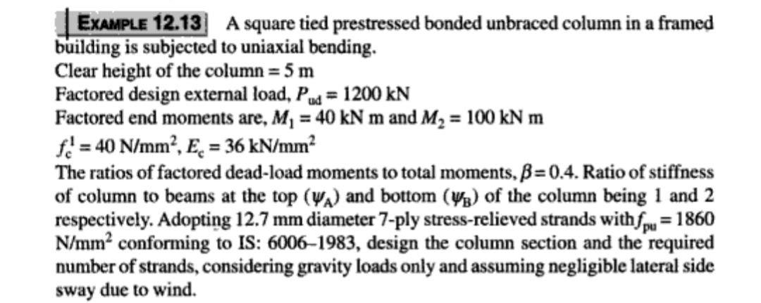 Solved ExaMPLE 12.13 A square tied prestressed bonded | Chegg.com