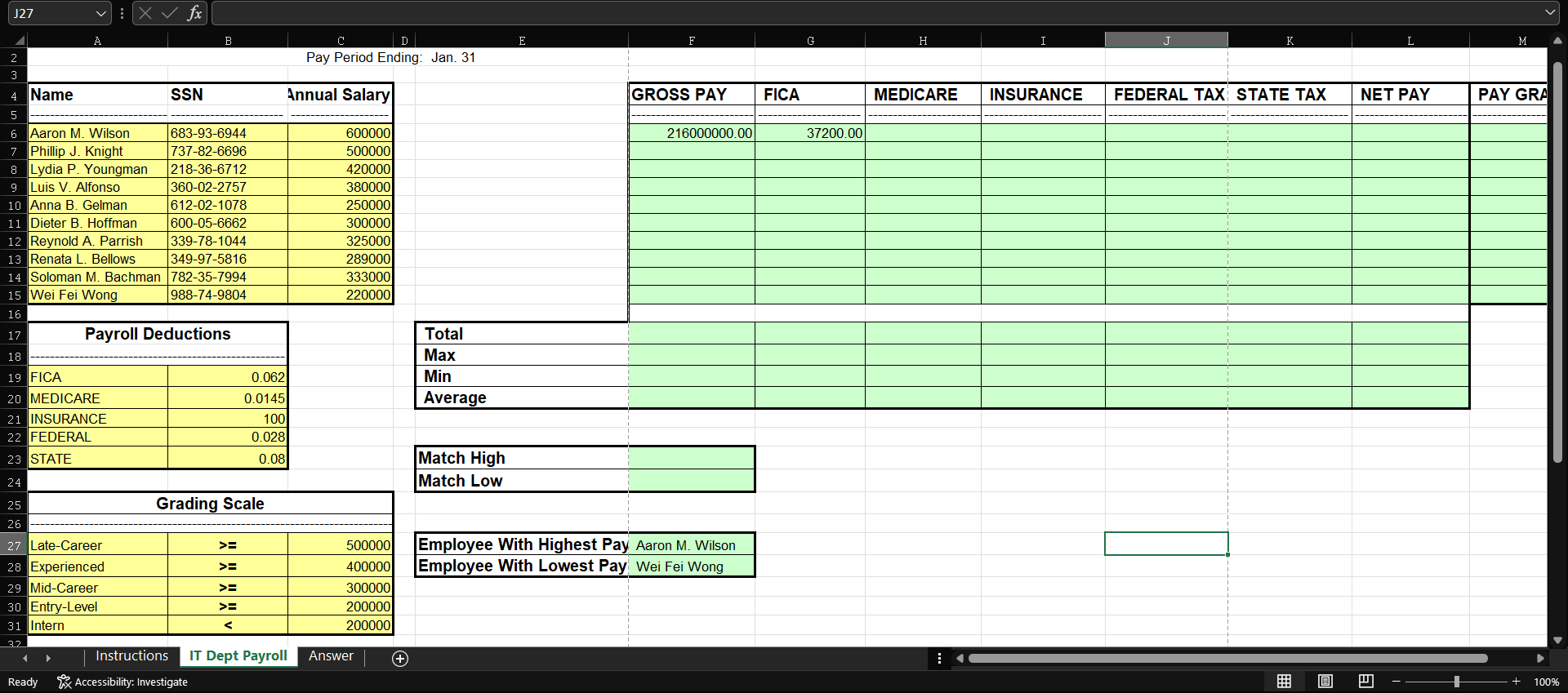 Solved B3 fx In cell F6, calculate the monthly gross pay for | Chegg.com