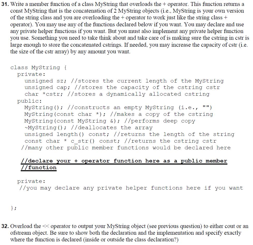 Solved 31. Write a member function of a class MyString that | Chegg.com