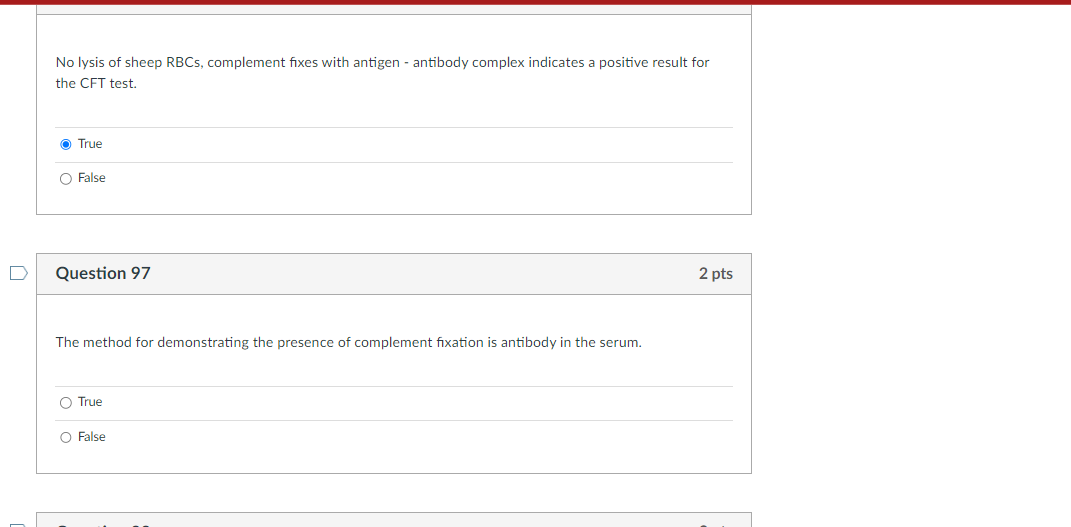 Solved No lysis of sheep RBCs, complement fixes with antigen