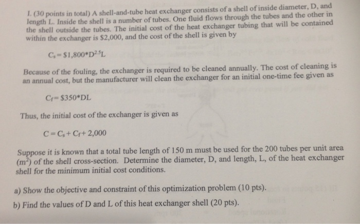 Solved I. (30 points in total) A shell-and-tube heat | Chegg.com