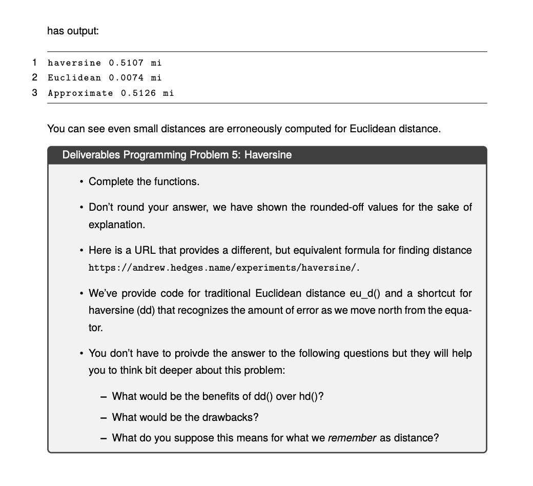 Solved Problem 5: Haversine Distance Finding the distance | Chegg.com