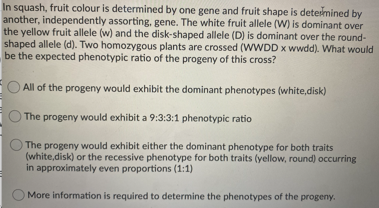 Solved In squash, fruit colour is determined by one gene and | Chegg.com