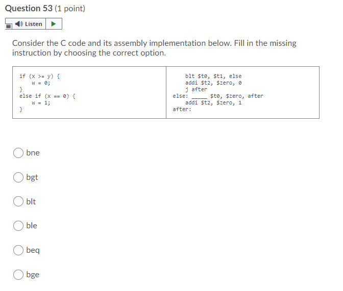 Solved Question 53 (1 point) Listen Consider the C code and | Chegg.com