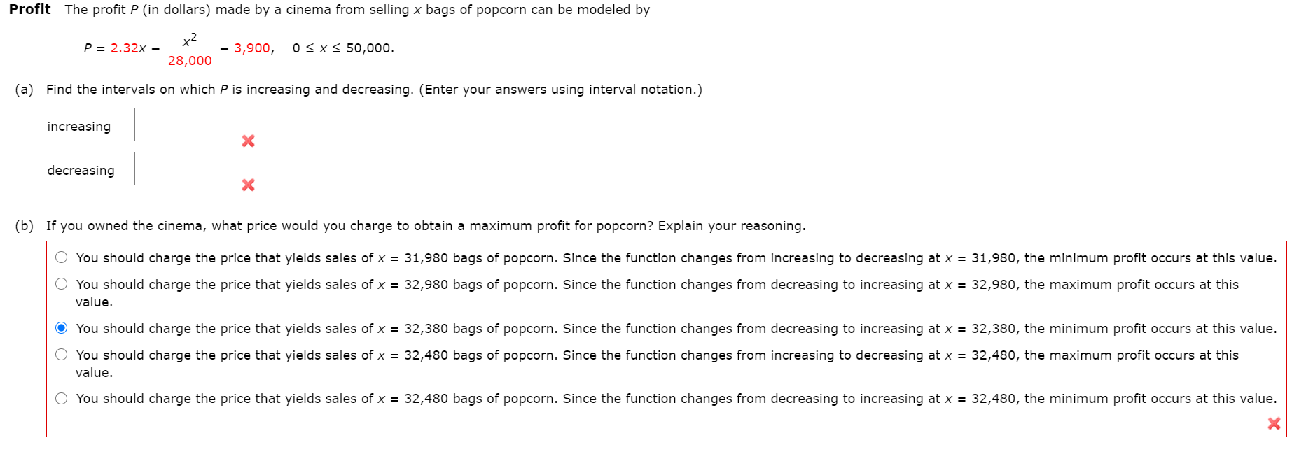 Solved Profit The profit P (in dollars) made by a cinema