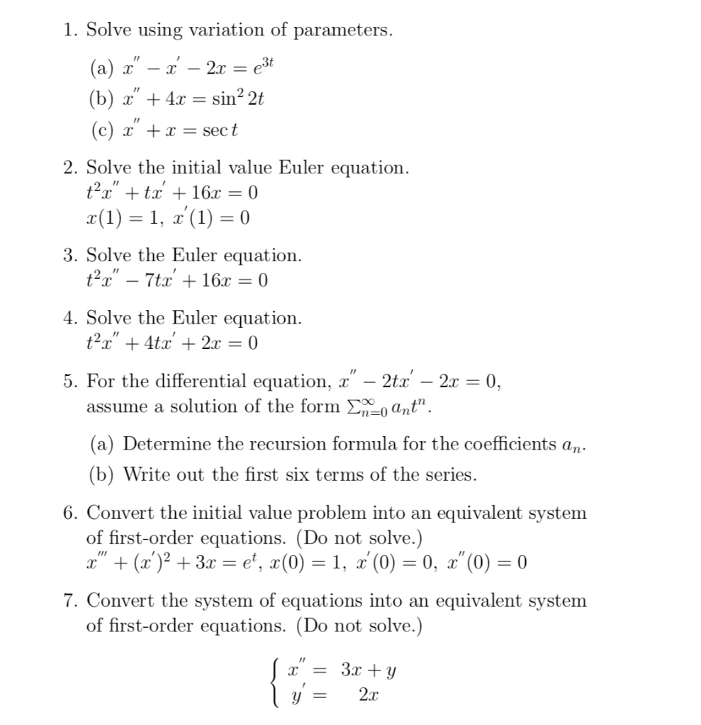 Solved 1. Solve using variation of parameters (b) x