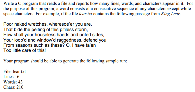 Solved Write a C program that reads a file and reports how | Chegg.com