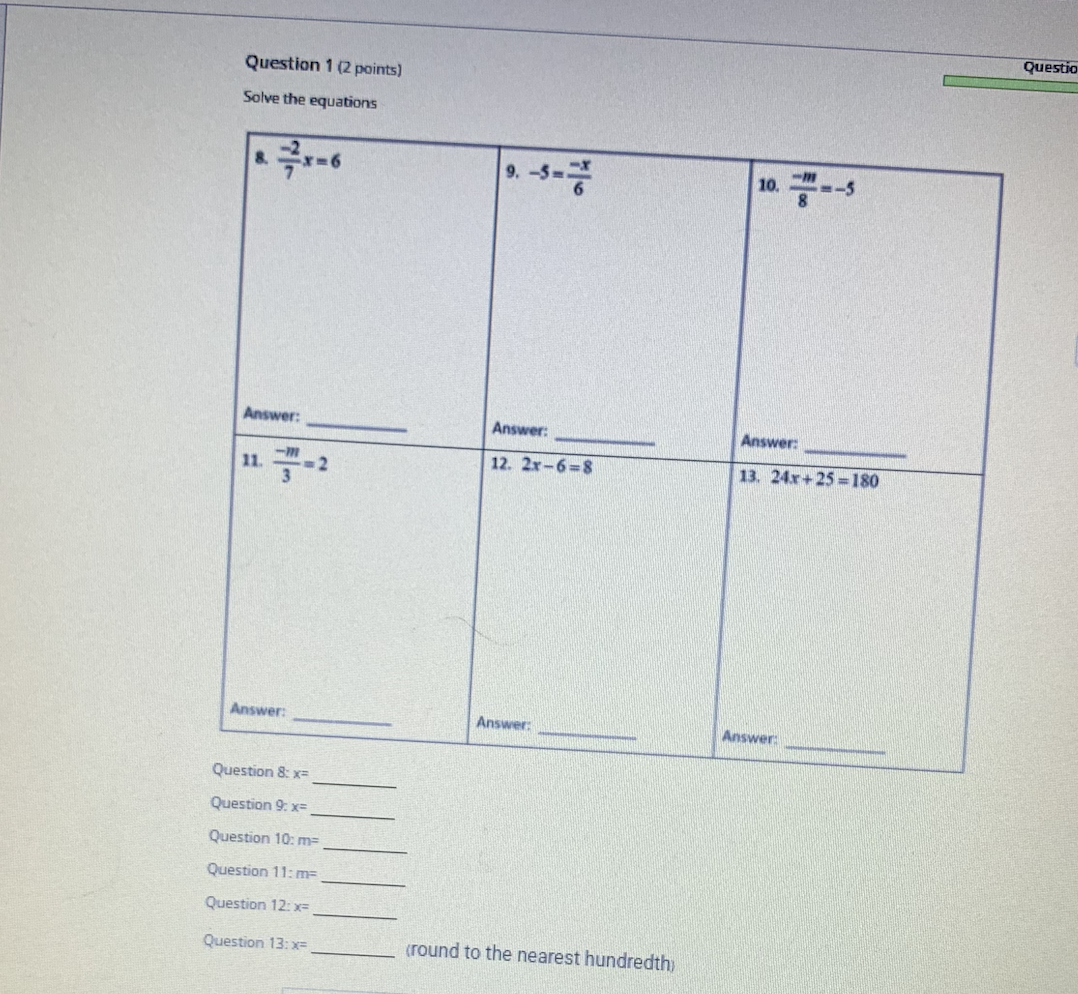 Question 1 2 Points Questio Solve The Equations 8 Chegg Com