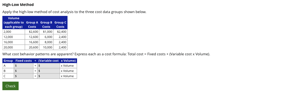 Solved High Low Method Apply The High Low Method Of Cost Chegg Com