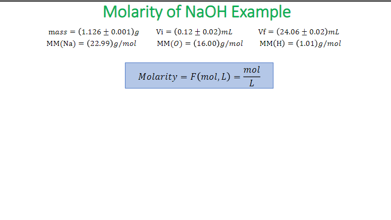 Solved Molarity of NaOH Example mass = (1.126 € 0.001), Vi = | Chegg.com