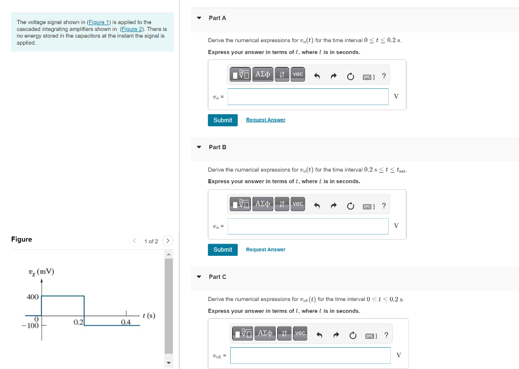 Solved The voltage signal shown in (Figure 1) is applied to | Chegg.com