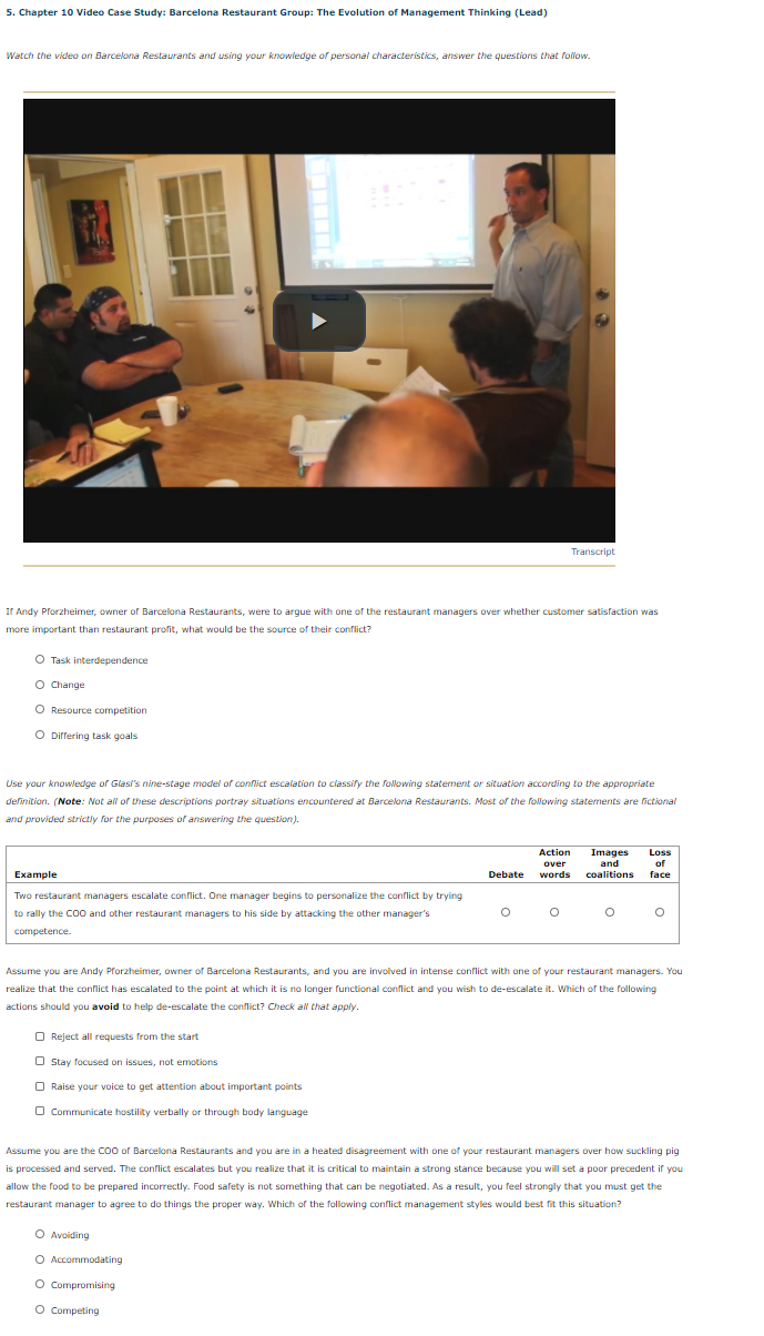 5 Chapter 10 Video Case Study Barcelona Restaurant Chegg 