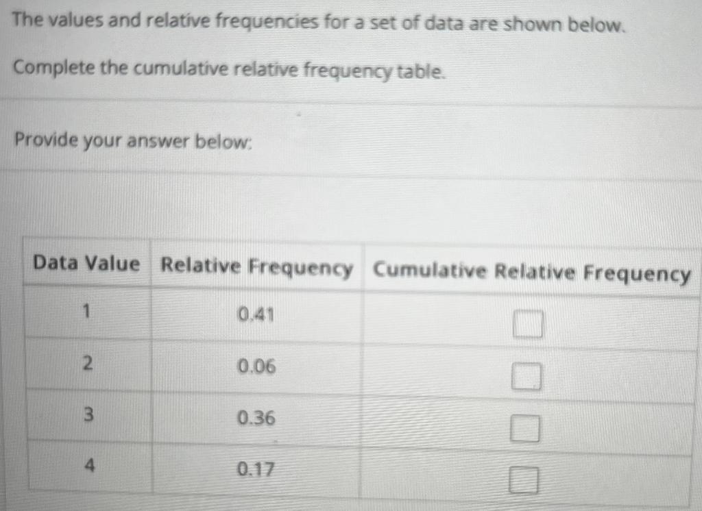 Solved The values and relative frequencies for a set of data | Chegg.com