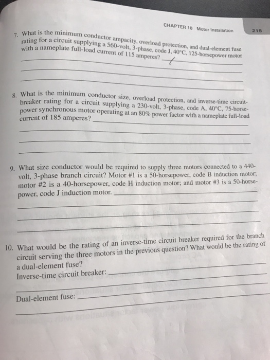 Solved: CHAPTER 10 Motor Installation What Is The Minimum | Chegg.com