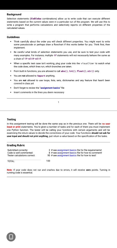 Solved In Python 3. Consider only using if-else statements. | Chegg.com